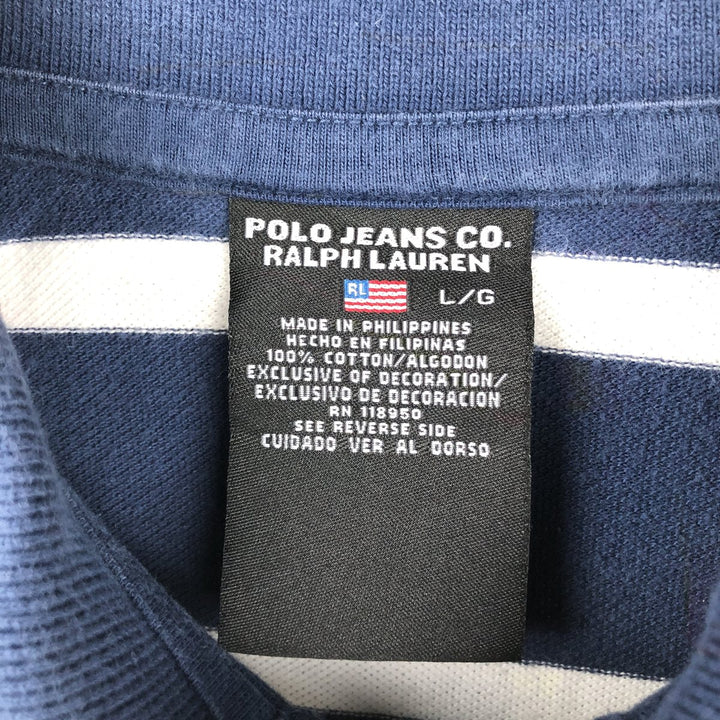 Ralph Lauren POLO JEANS COMPANY Short-Sleeve Striped Polo Shirt, Men's Size L (approx.) cotton navy blue type Vintage Second Hand
