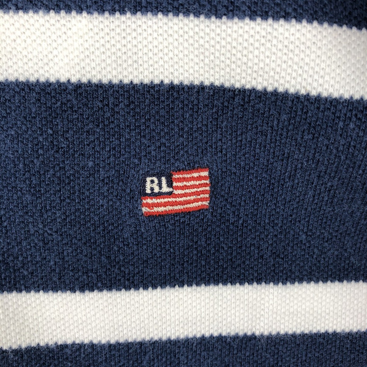 Ralph Lauren POLO JEANS COMPANY Short-Sleeve Striped Polo Shirt, Men's Size L (approx.) cotton navy blue type Vintage Second Hand