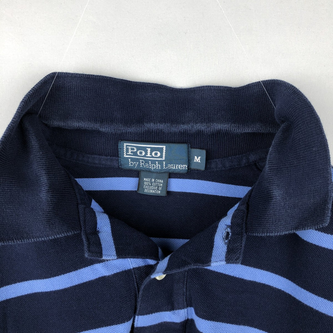 Ralph Lauren POLO by Ralph Lauren short sleeve striped polo shirt, men's size M cotton navy blue type Vintage Second Hand