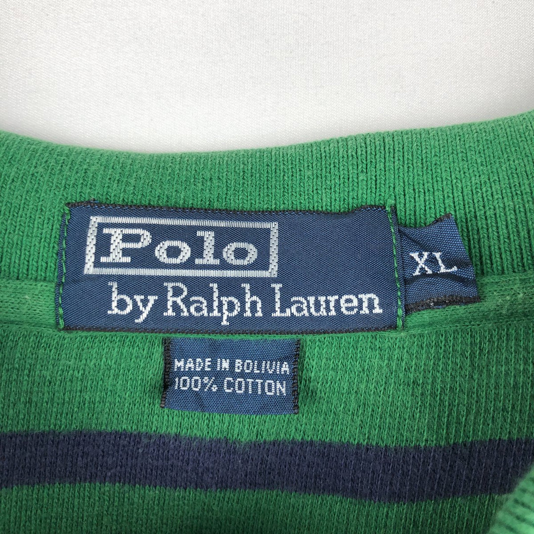 Ralph Lauren POLO by Ralph Lauren short sleeve striped polo shirt, men's XL size cotton green type Vintage Second Hand