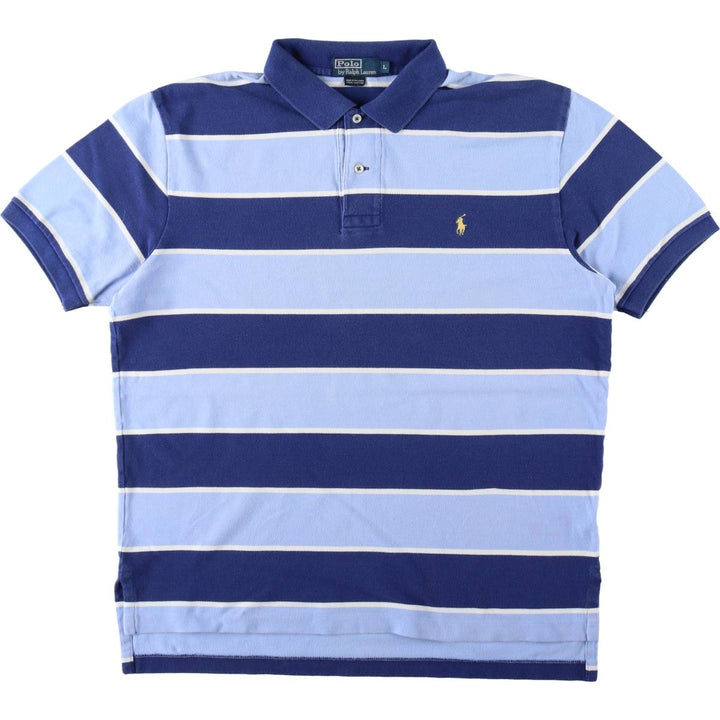 Ralph Lauren POLO by Ralph Lauren CUSTOM FIT Striped Short-Sleeve Polo Shirt, Size L (Men's equivalent to size L) cotton blue type Vintage Second Hand