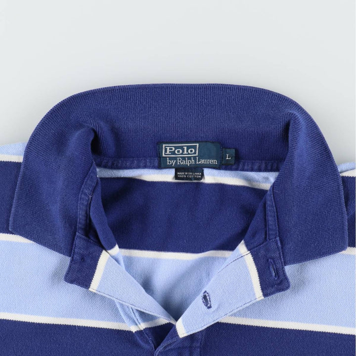 Ralph Lauren POLO by Ralph Lauren CUSTOM FIT Striped Short-Sleeve Polo Shirt, Size L (Men's equivalent to size L) cotton blue type Vintage Second Hand
