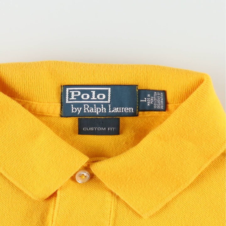 Ralph Lauren POLO by Ralph Lauren CUSTOM FIT short sleeve polo shirt, men's L size, regular collar cotton yellow type Vintage Second Hand
