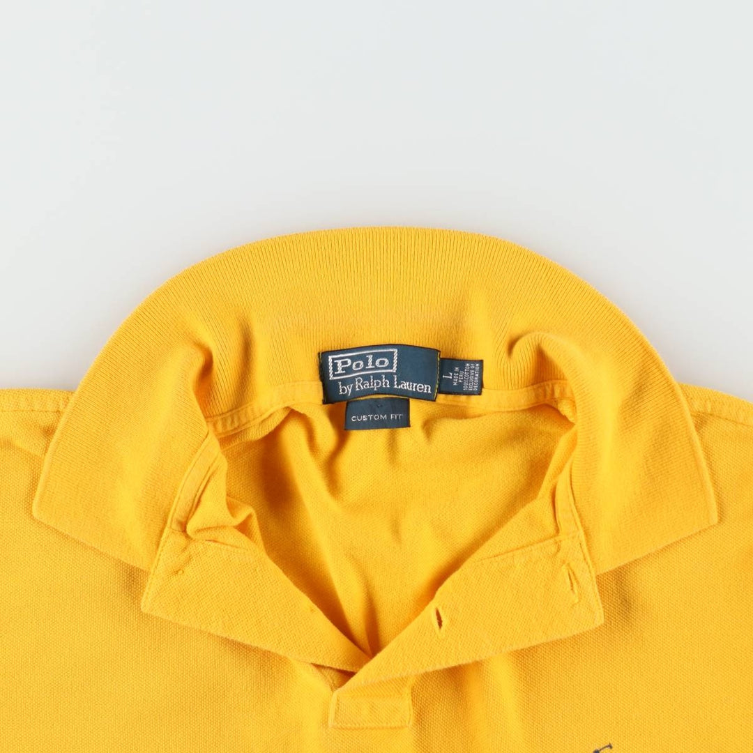 Ralph Lauren POLO by Ralph Lauren CUSTOM FIT short sleeve polo shirt, men's L size, regular collar cotton yellow type Vintage Second Hand