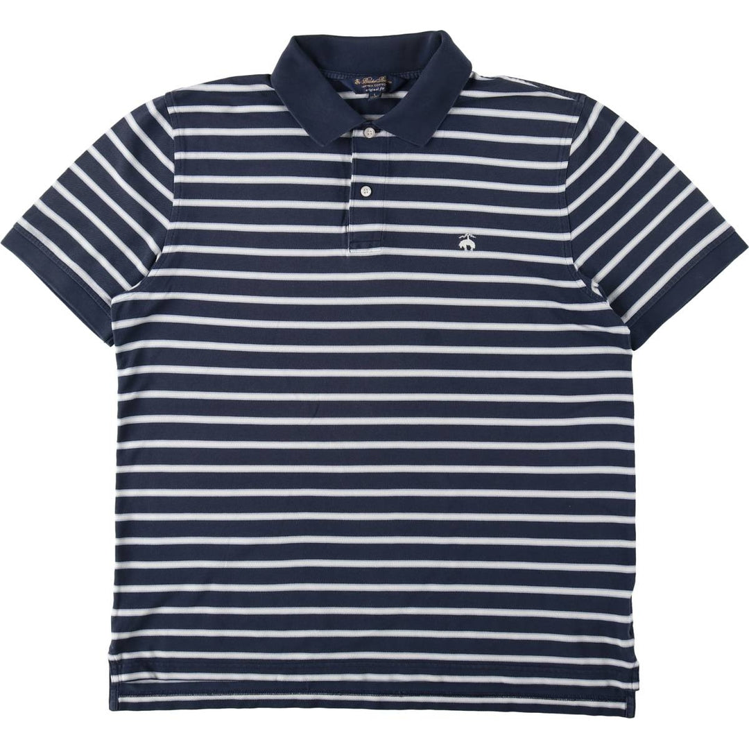 Brooks Brothers Original Fit Multi-Stripe Short-Sleeve Polo Shirt, Men's Size L (approx.) Pima Cotton navy blue type Vintage Second Hand
