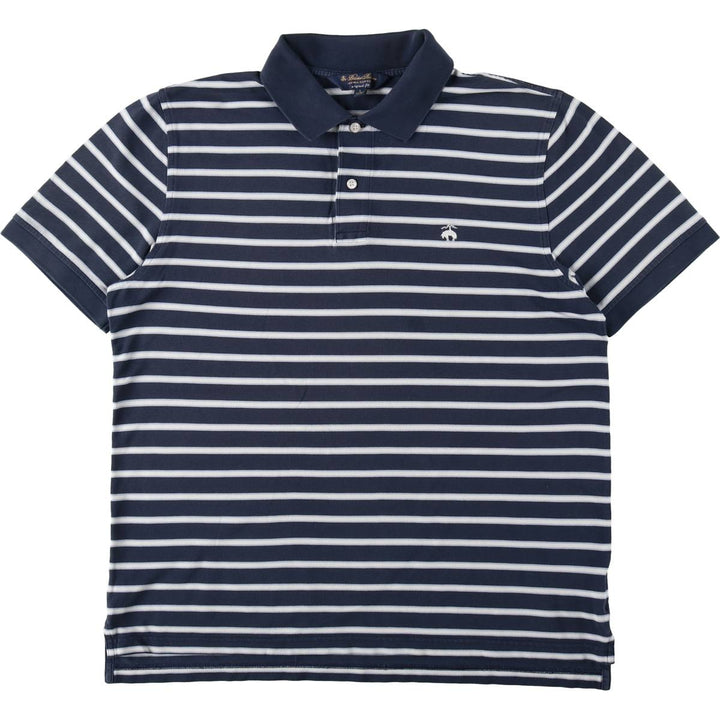 Brooks Brothers Original Fit Multi-Stripe Short-Sleeve Polo Shirt, Men's Size L (approx.) Pima Cotton navy blue type Vintage Second Hand
