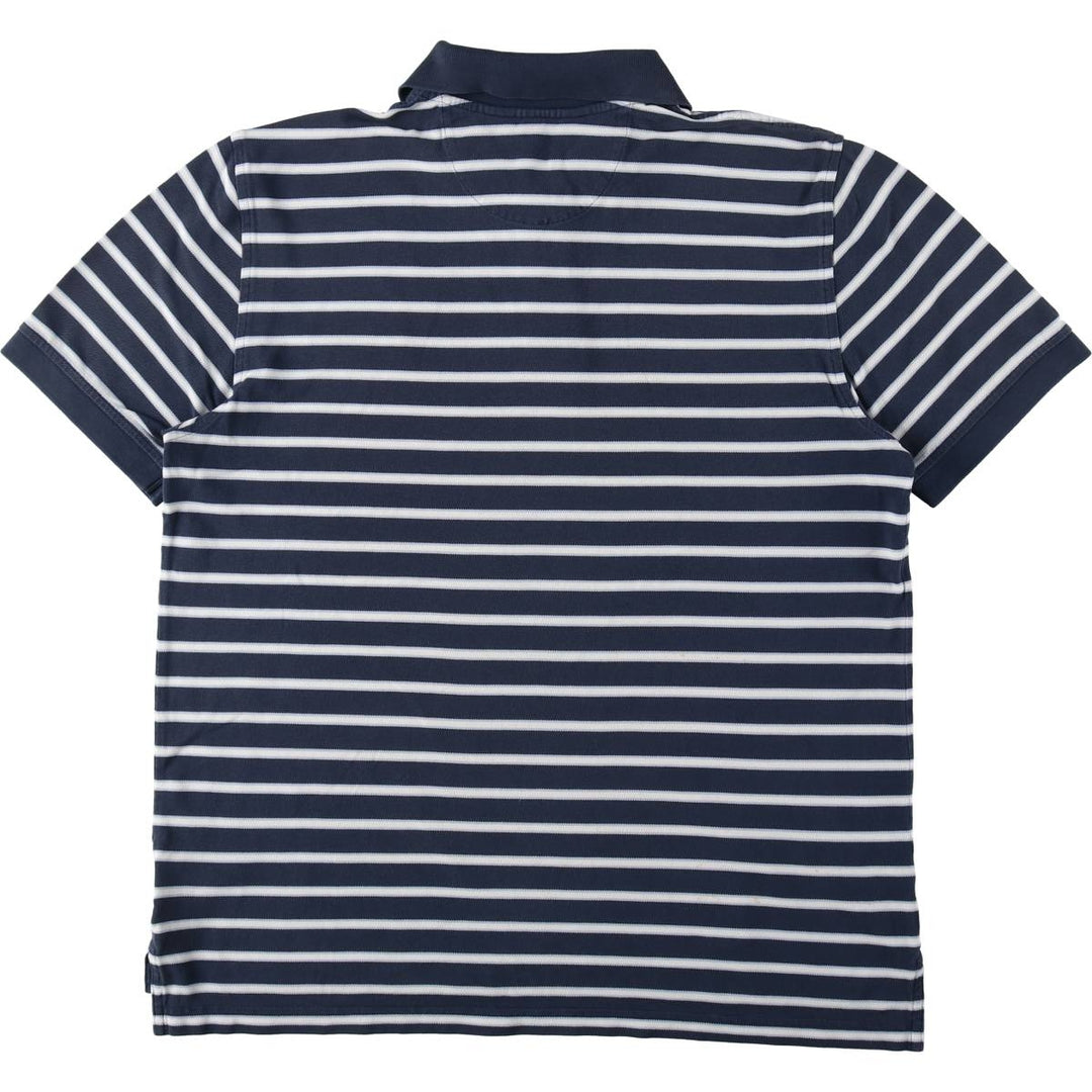 Brooks Brothers Original Fit Multi-Stripe Short-Sleeve Polo Shirt, Men's Size L (approx.) Pima Cotton navy blue type Vintage Second Hand