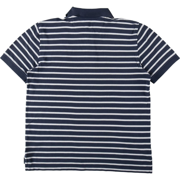 Brooks Brothers Original Fit Multi-Stripe Short-Sleeve Polo Shirt, Men's Size L (approx.) Pima Cotton navy blue type Vintage Second Hand