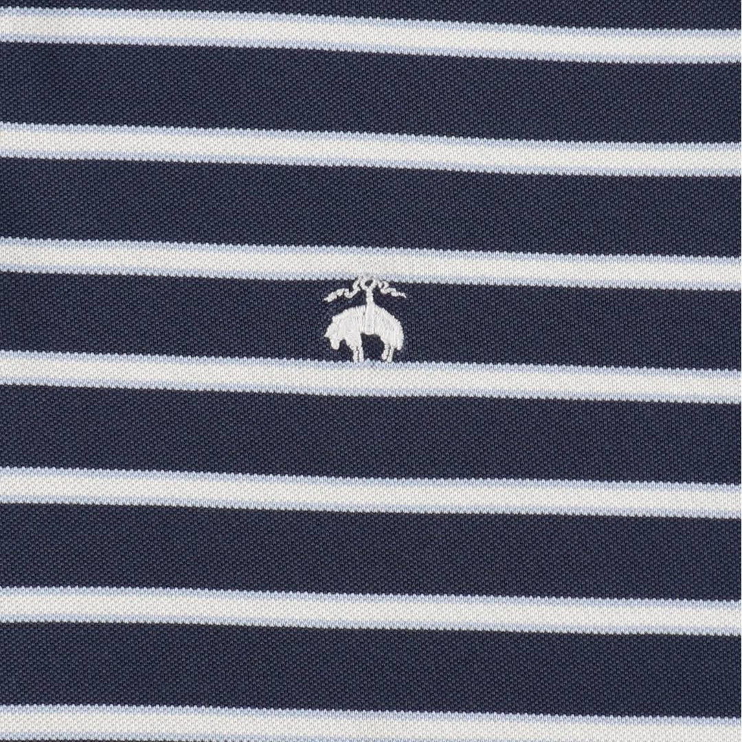 Brooks Brothers Original Fit Multi-Stripe Short-Sleeve Polo Shirt, Men's Size L (approx.) Pima Cotton navy blue type Vintage Second Hand