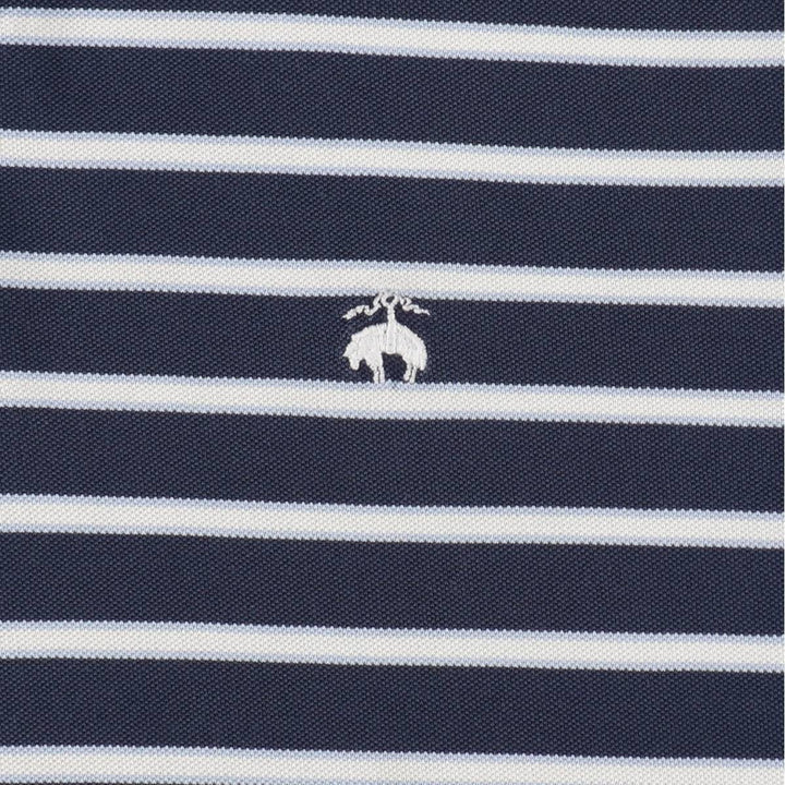 Brooks Brothers Original Fit Multi-Stripe Short-Sleeve Polo Shirt, Men's Size L (approx.) Pima Cotton navy blue type Vintage Second Hand