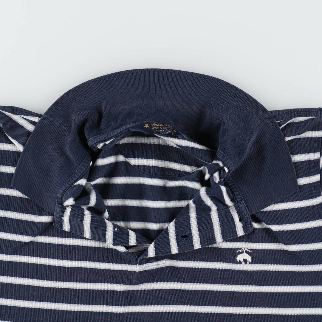 Brooks Brothers Original Fit Multi-Stripe Short-Sleeve Polo Shirt, Men's Size L (approx.) Pima Cotton navy blue type Vintage Second Hand