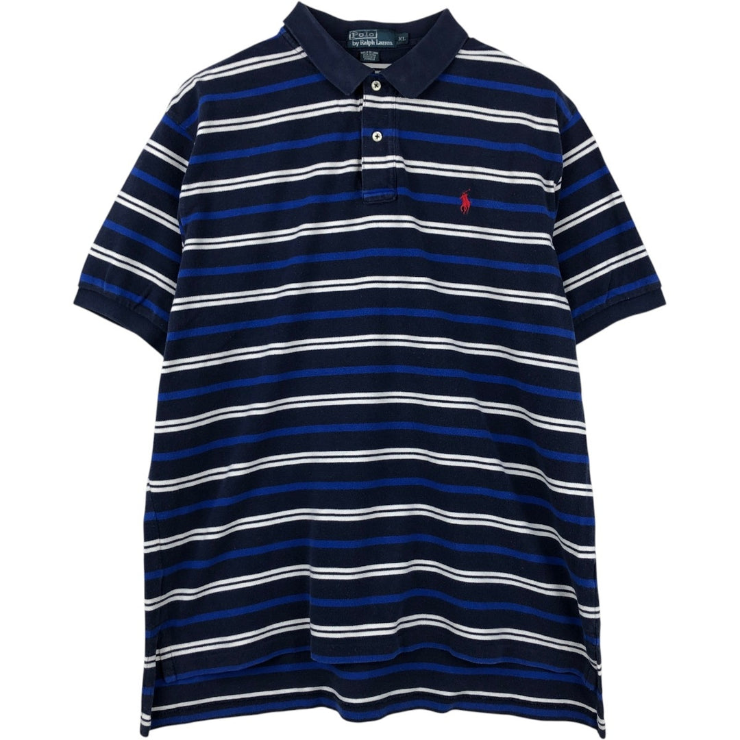 Ralph Lauren POLO by Ralph Lauren Multi-border short sleeve striped polo shirt Men's XL size cotton navy blue type Vintage Second Hand
