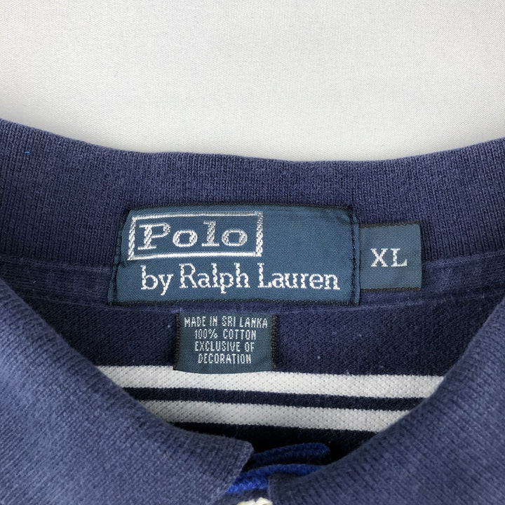 Ralph Lauren POLO by Ralph Lauren Multi-border short sleeve striped polo shirt Men's XL size cotton navy blue type Vintage Second Hand