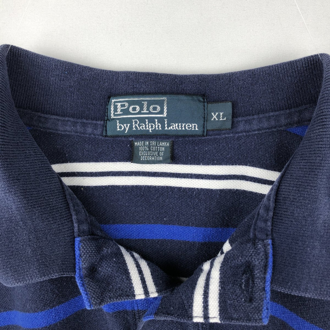Ralph Lauren POLO by Ralph Lauren Multi-border short sleeve striped polo shirt Men's XL size cotton navy blue type Vintage Second Hand