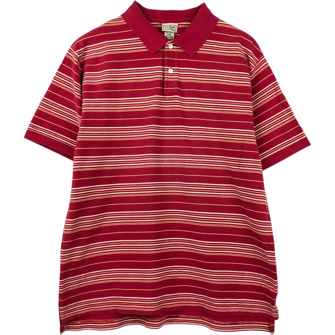 LLBean Multi-Stripe Short-Sleeve Polo Shirt, Men's Size L (approx.) cotton red type Vintage Second Hand