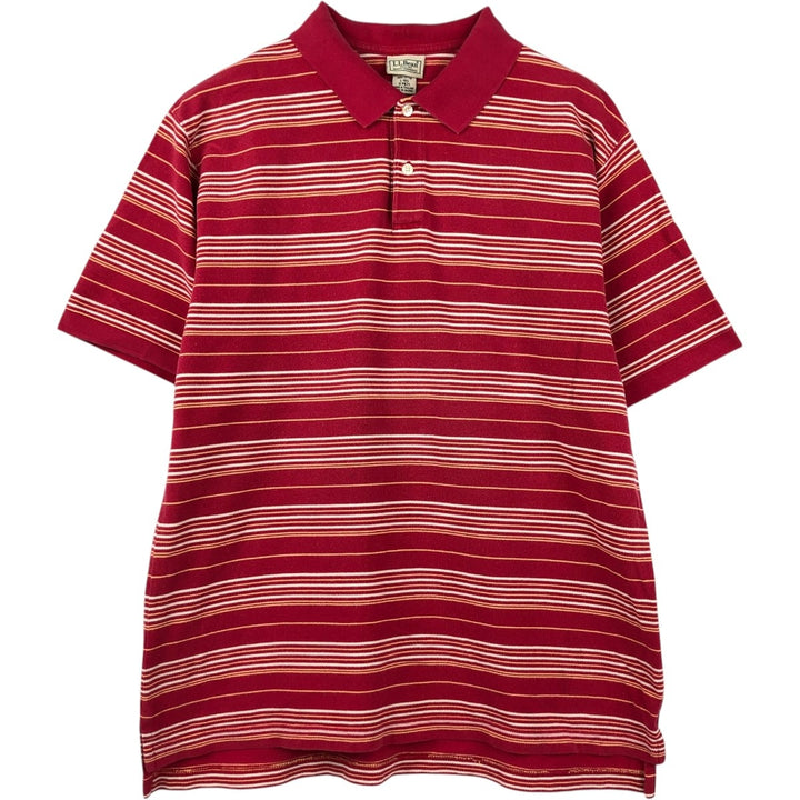 LLBean Multi-Stripe Short-Sleeve Polo Shirt, Men's Size L (approx.) cotton red type Vintage Second Hand