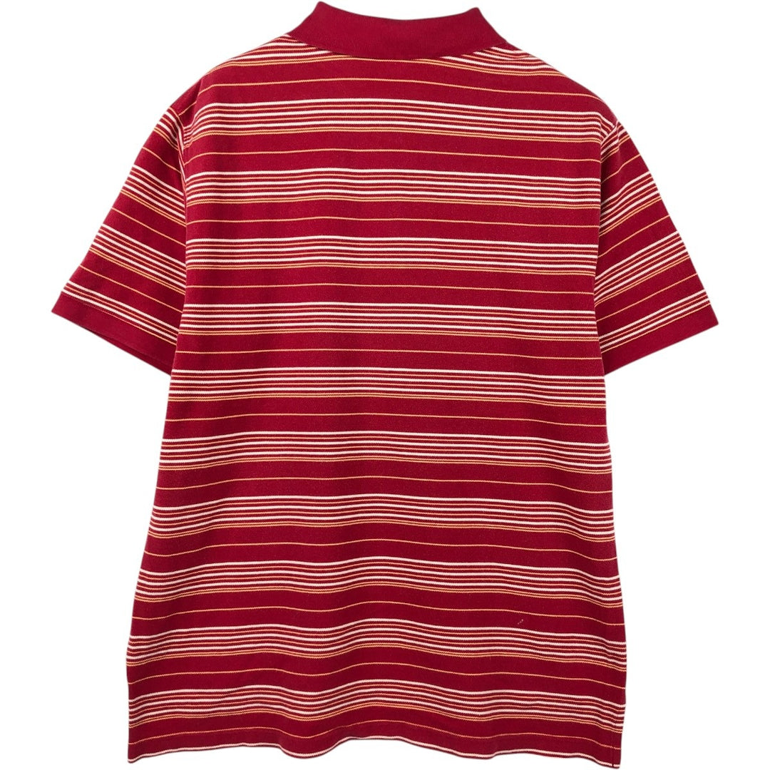 LLBean Multi-Stripe Short-Sleeve Polo Shirt, Men's Size L (approx.) cotton red type Vintage Second Hand