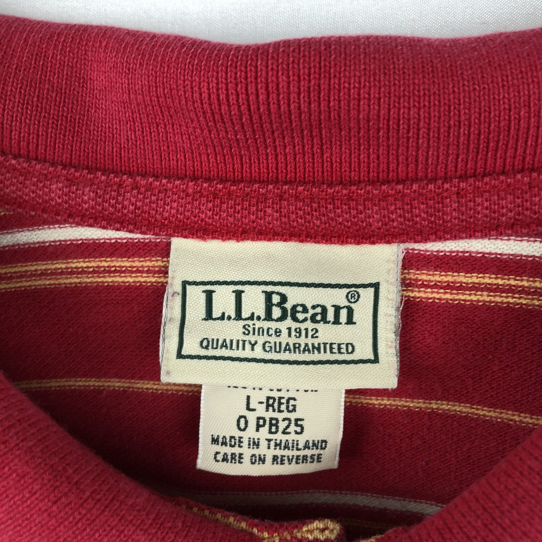 LLBean Multi-Stripe Short-Sleeve Polo Shirt, Men's Size L (approx.) cotton red type Vintage Second Hand