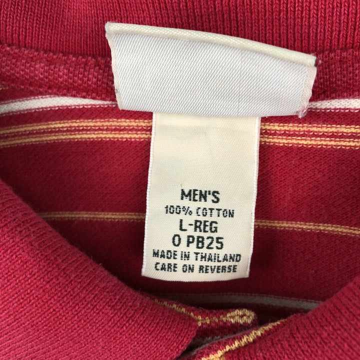 LLBean Multi-Stripe Short-Sleeve Polo Shirt, Men's Size L (approx.) cotton red type Vintage Second Hand