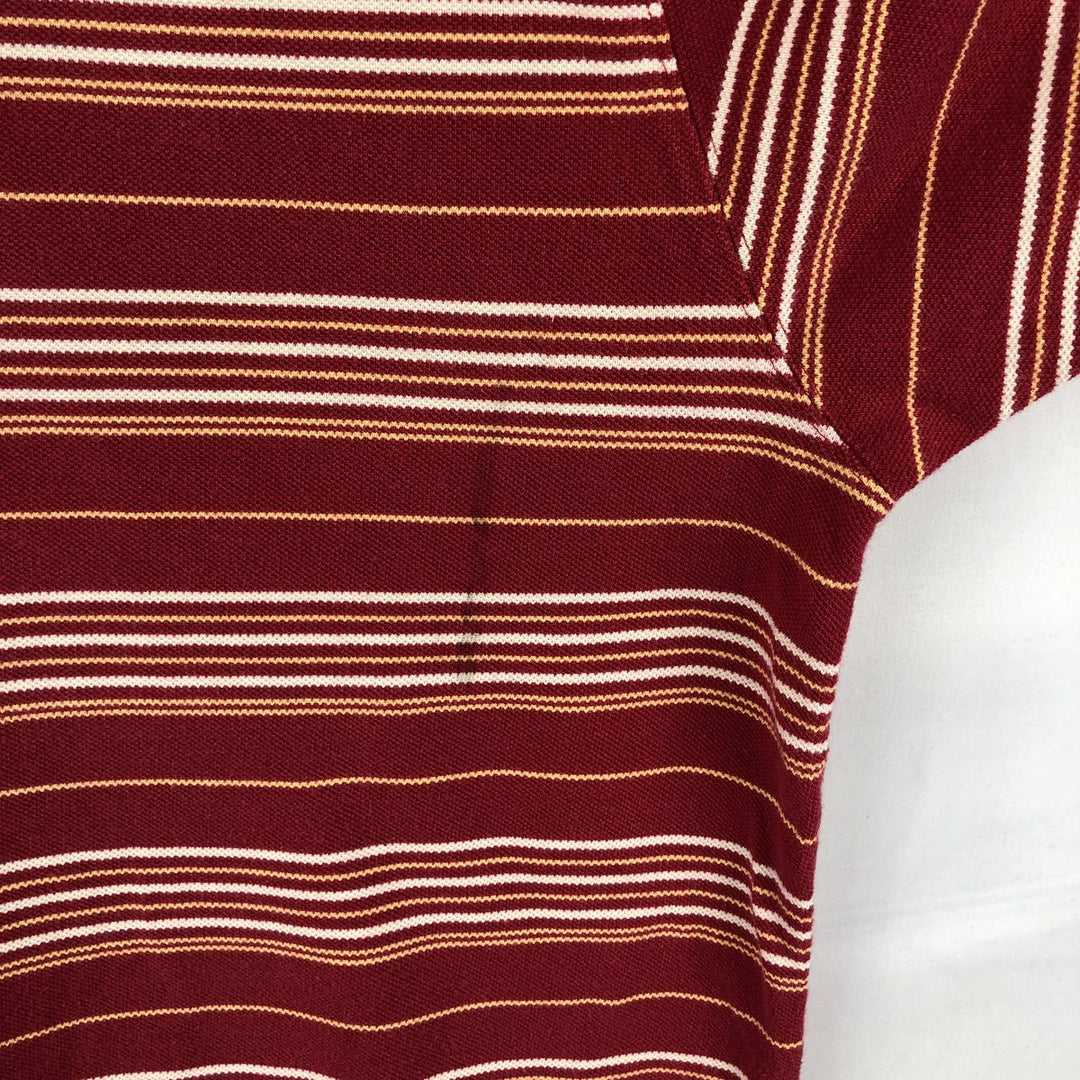 LLBean Multi-Stripe Short-Sleeve Polo Shirt, Men's Size L (approx.) cotton red type Vintage Second Hand