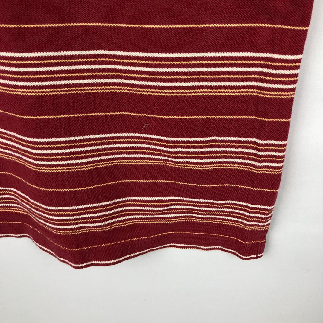 LLBean Multi-Stripe Short-Sleeve Polo Shirt, Men's Size L (approx.) cotton red type Vintage Second Hand
