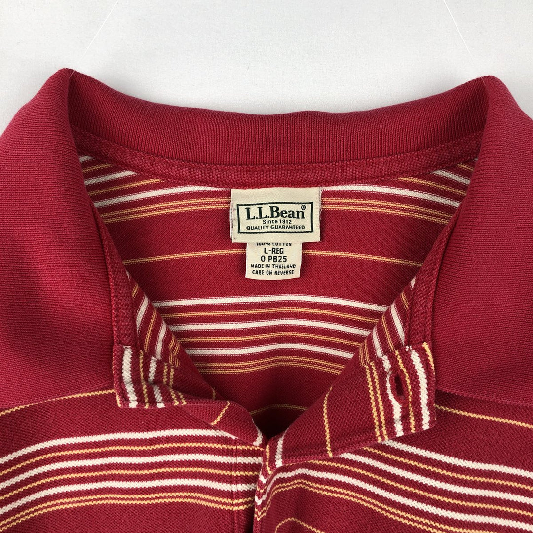 LLBean Multi-Stripe Short-Sleeve Polo Shirt, Men's Size L (approx.) cotton red type Vintage Second Hand