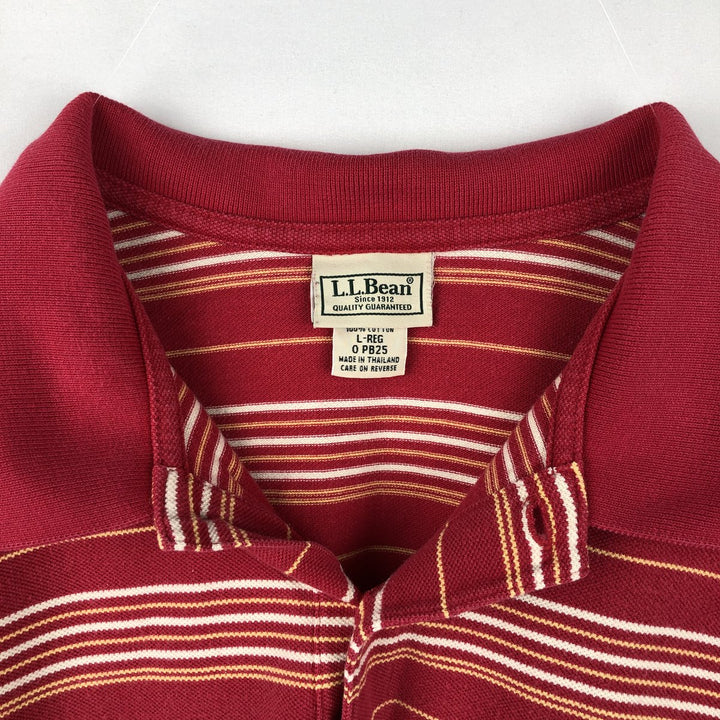 LLBean Multi-Stripe Short-Sleeve Polo Shirt, Men's Size L (approx.) cotton red type Vintage Second Hand