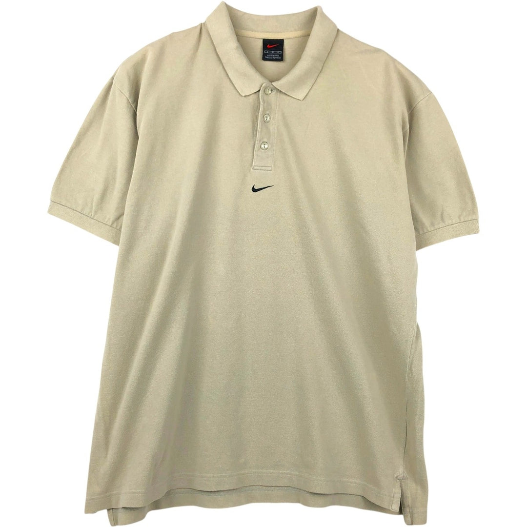 Nike Center Logo Short-Sleeve Polo Shirt, Men's Size L (approx.) cotton Beige type Vintage Second Hand