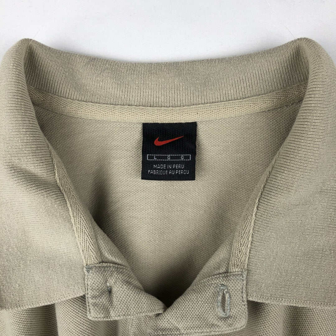 Nike Center Logo Short-Sleeve Polo Shirt, Men's Size L (approx.) cotton Beige type Vintage Second Hand