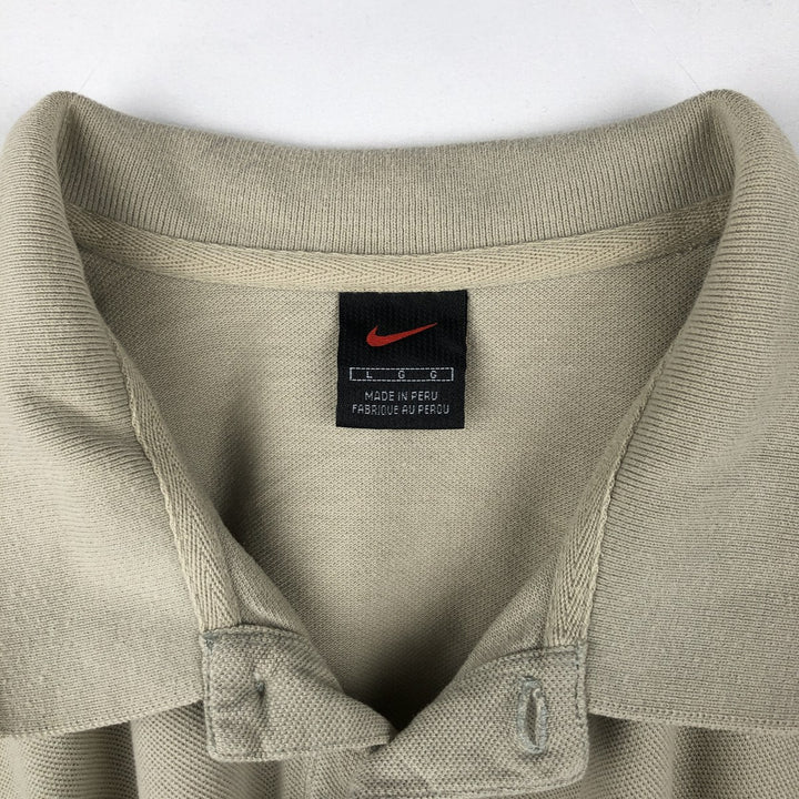 Nike Center Logo Short-Sleeve Polo Shirt, Men's Size L (approx.) cotton Beige type Vintage Second Hand