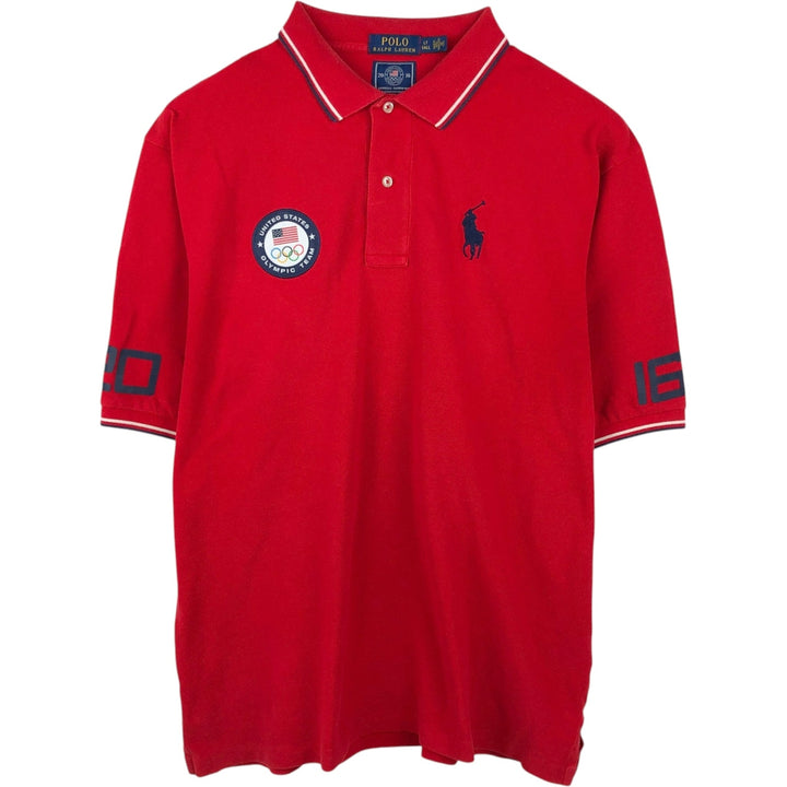 Ralph Lauren POLO RALPH LAUREN American flag pattern short-sleeved polo shirt, men's size L (approx.) cotton red type Vintage Second Hand