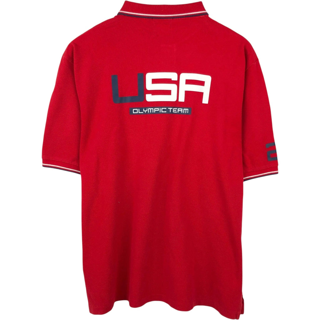 Ralph Lauren POLO RALPH LAUREN American flag pattern short-sleeved polo shirt, men's size L (approx.) cotton red type Vintage Second Hand