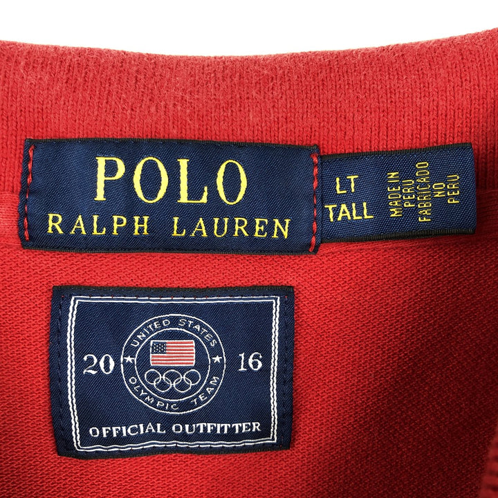Ralph Lauren POLO RALPH LAUREN American flag pattern short-sleeved polo shirt, men's size L (approx.) cotton red type Vintage Second Hand