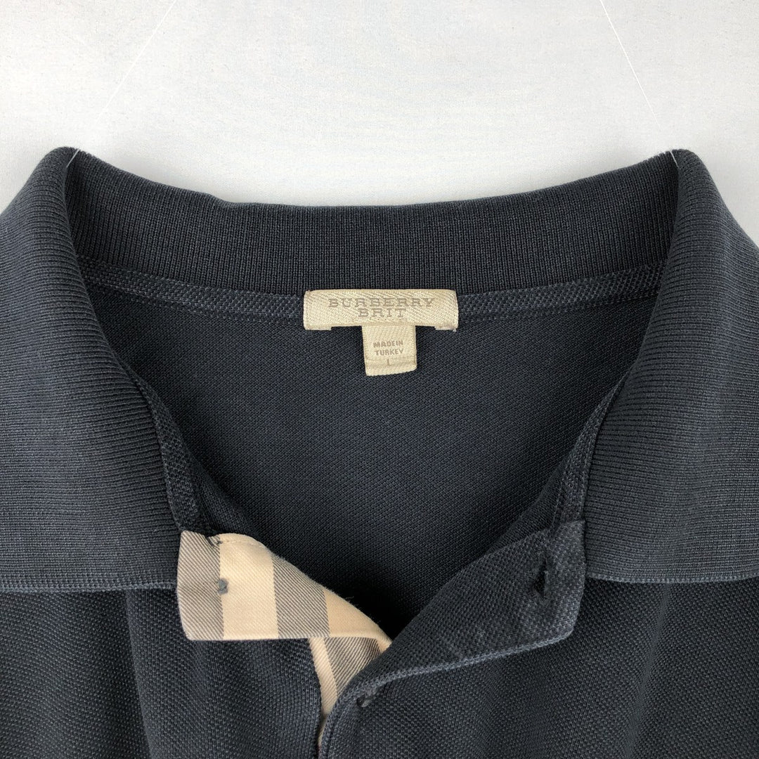 Burberry's BRIT short sleeve polo shirt, men's size L cotton black type Vintage Second Hand
