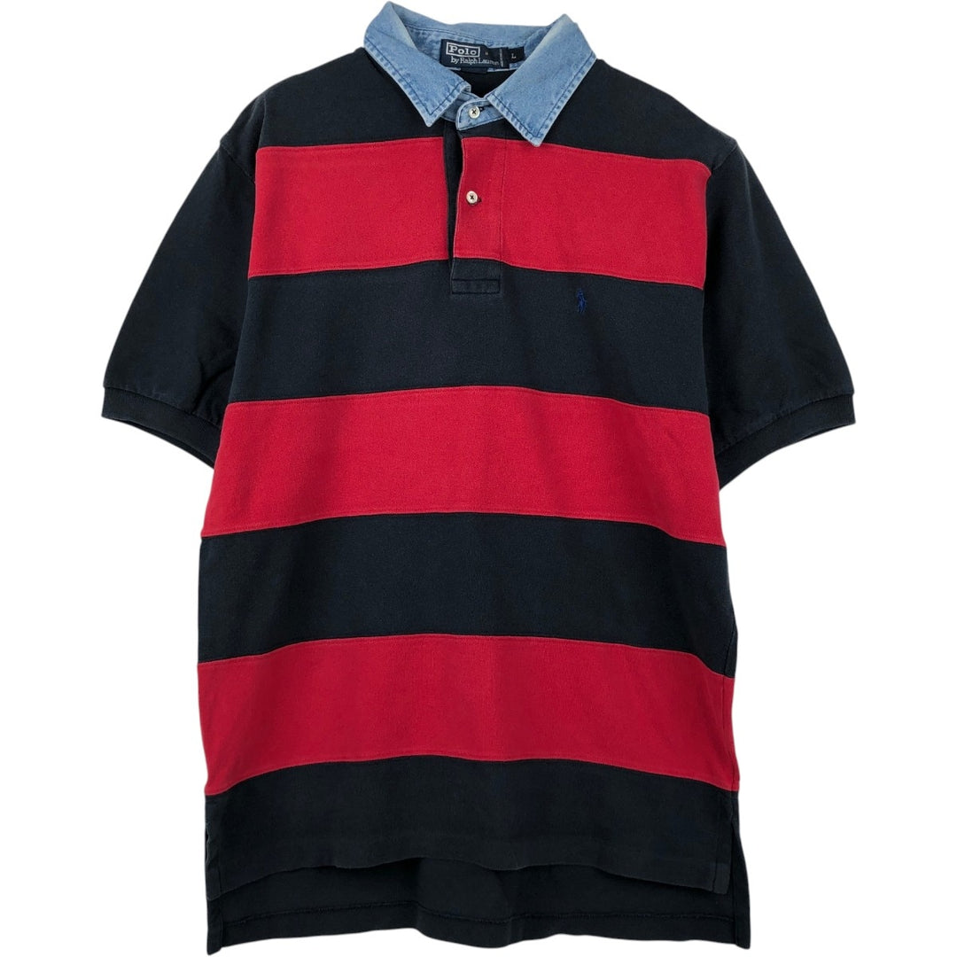 Ralph Lauren POLO by Ralph Lauren short sleeve striped polo shirt, men's size L cotton navy blue type Vintage Second Hand
