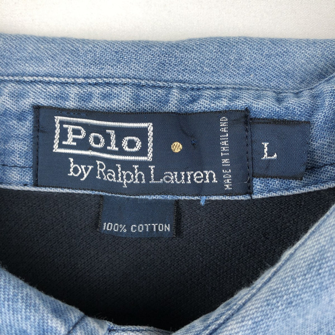 Ralph Lauren POLO by Ralph Lauren short sleeve striped polo shirt, men's size L cotton navy blue type Vintage Second Hand