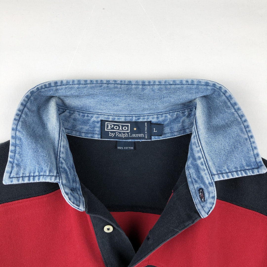 Ralph Lauren POLO by Ralph Lauren short sleeve striped polo shirt, men's size L cotton navy blue type Vintage Second Hand