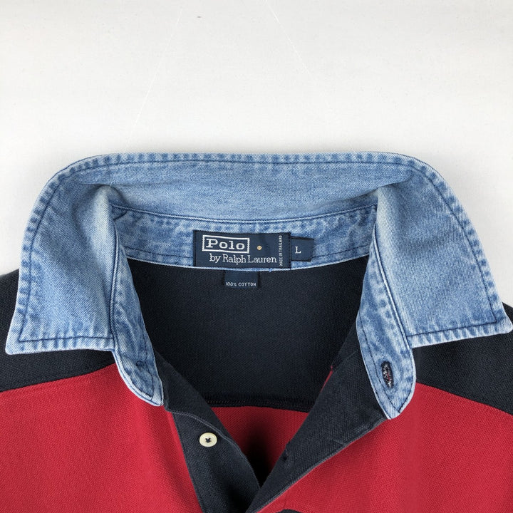 Ralph Lauren POLO by Ralph Lauren short sleeve striped polo shirt, men's size L cotton navy blue type Vintage Second Hand
