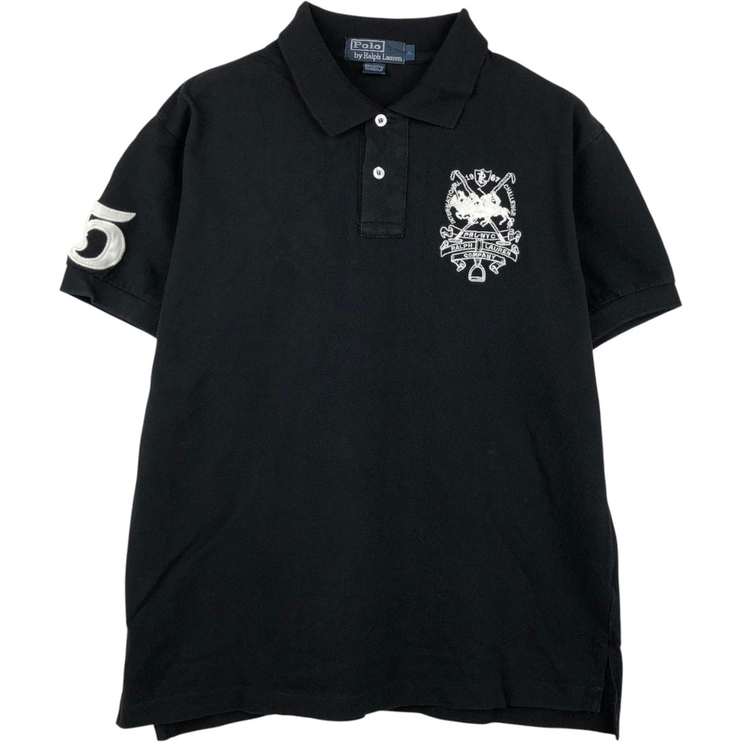 Ralph Lauren POLO by Ralph Lauren Triple Pony Short-Sleeve Polo Shirt, Men's Size XL (approx.) cotton black type Vintage Second Hand