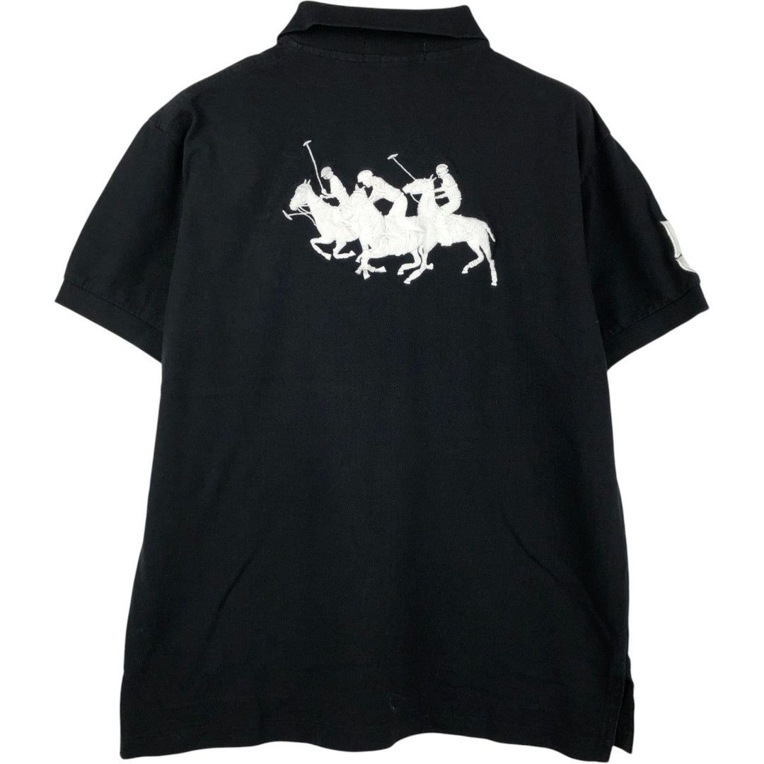 Ralph Lauren POLO by Ralph Lauren Triple Pony Short-Sleeve Polo Shirt, Men's Size XL (approx.) cotton black type Vintage Second Hand