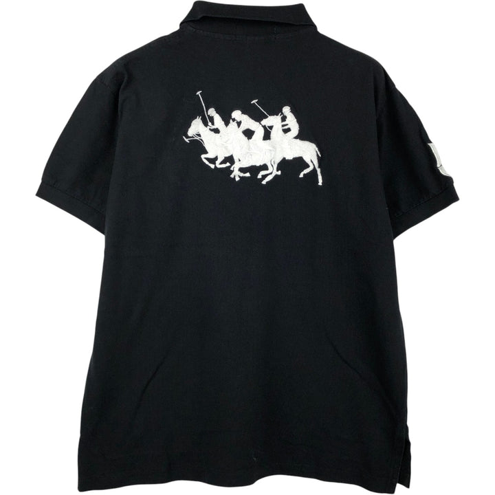 Ralph Lauren POLO by Ralph Lauren Triple Pony Short-Sleeve Polo Shirt, Men's Size XL (approx.) cotton black type Vintage Second Hand