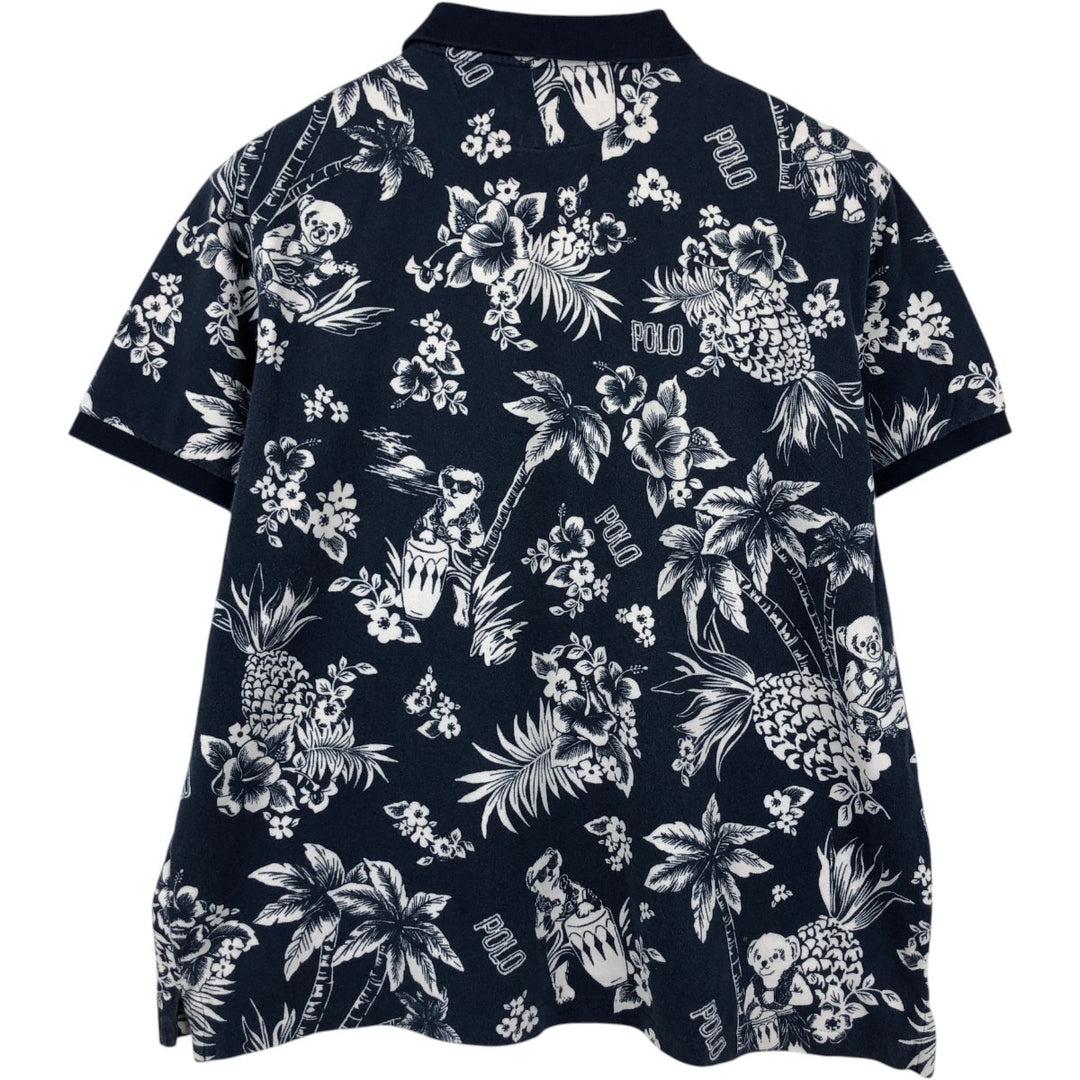 Ralph Lauren POLO RALPH LAUREN CUSTOM SLIM FIT all-over print short-sleeved polo shirt, men's size XL (approx.) cotton navy blue type Vintage Second Hand