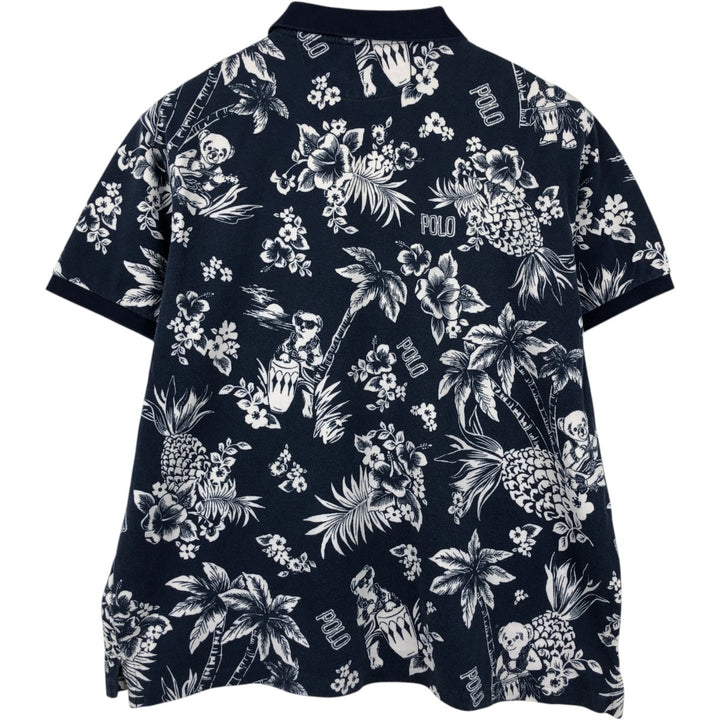 Ralph Lauren POLO RALPH LAUREN CUSTOM SLIM FIT all-over print short-sleeved polo shirt, men's size XL (approx.) cotton navy blue type Vintage Second Hand