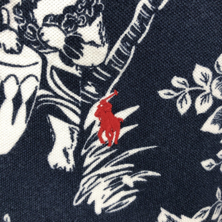 Ralph Lauren POLO RALPH LAUREN CUSTOM SLIM FIT all-over print short-sleeved polo shirt, men's size XL (approx.) cotton navy blue type Vintage Second Hand