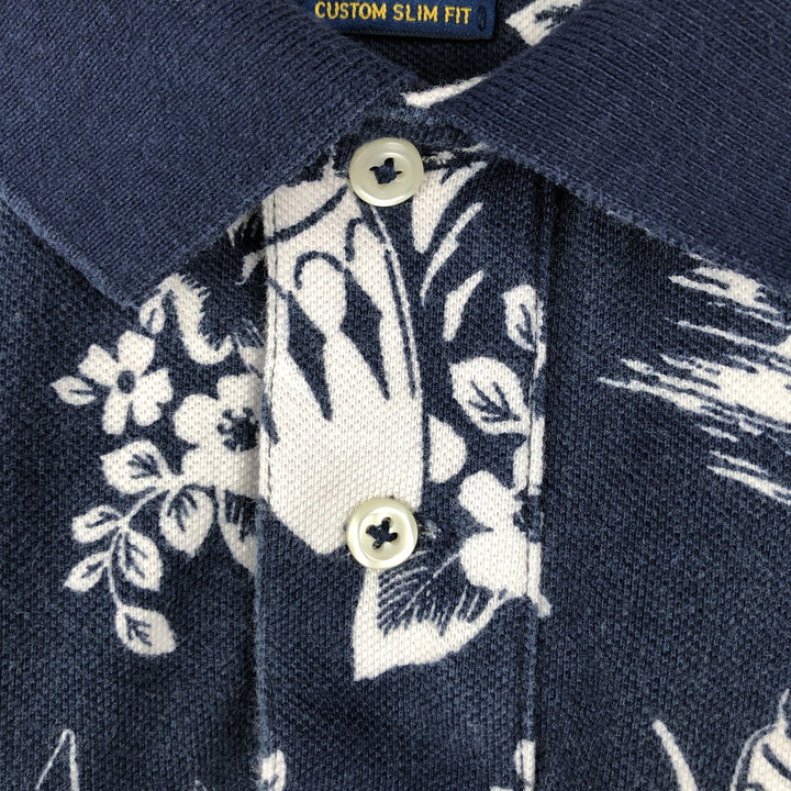 Ralph Lauren POLO RALPH LAUREN CUSTOM SLIM FIT all-over print short-sleeved polo shirt, men's size XL (approx.) cotton navy blue type Vintage Second Hand