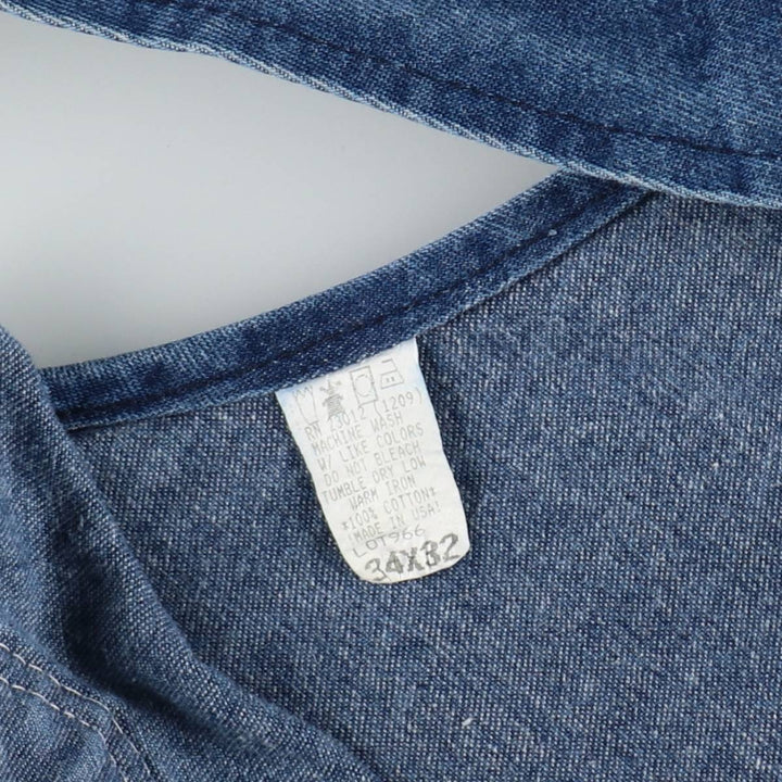 Round House denim overalls, made in the USA, men's size W34 (approx.), vintage. cotton blue type Vintage Second Hand