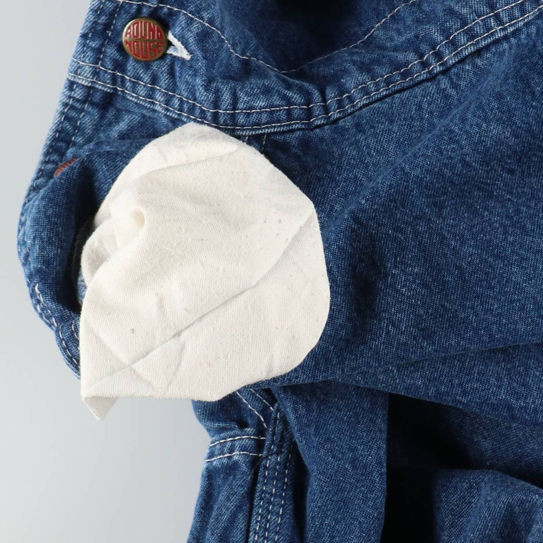 Round House denim overalls, made in the USA, men's size W34 (approx.), vintage. cotton blue type Vintage Second Hand