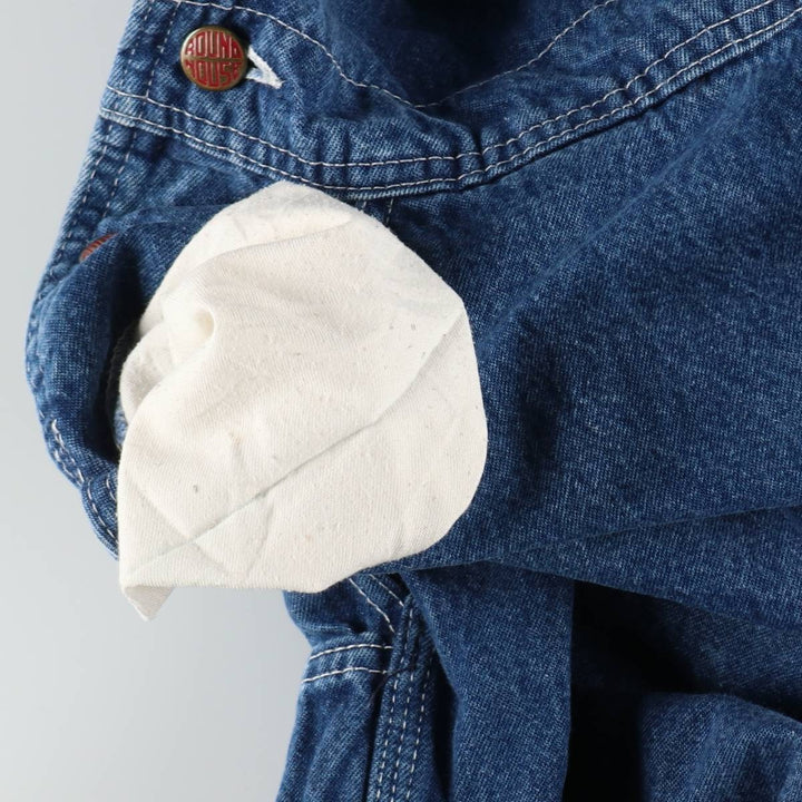 Round House denim overalls, made in the USA, men's size W34 (approx.), vintage. cotton blue type Vintage Second Hand