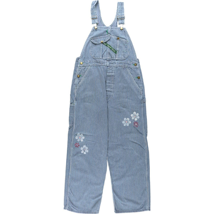 Key Stripe Pattern Painted Hickory Stripe Custom Denim Overalls, Made in USA, Men's W35 (approx.) cotton Indigo Vintage Second Hand