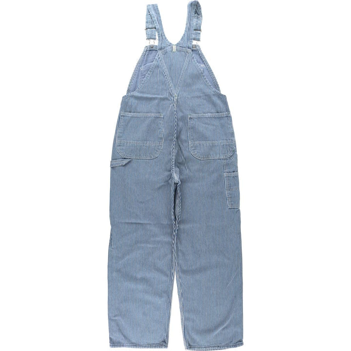 Key Stripe Pattern Painted Hickory Stripe Custom Denim Overalls, Made in USA, Men's W35 (approx.) cotton Indigo Vintage Second Hand